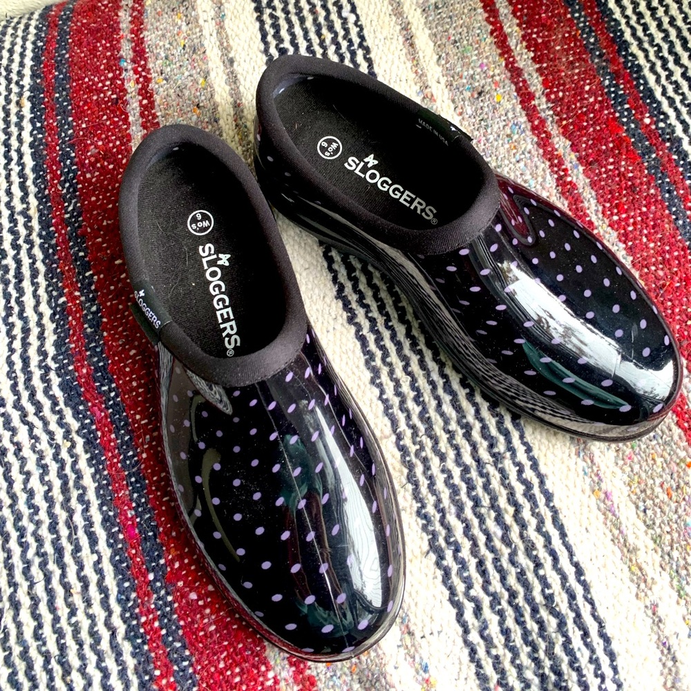Sloggers  polka dot rain and garden shoes size 6